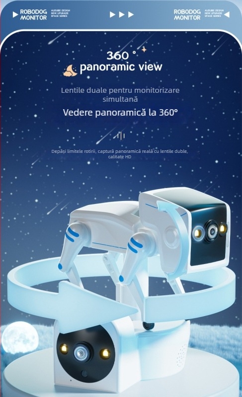 Cameră inteligentă de interior cu 1080p, obiectiv 3.6mm, vedere nocturnă, ecran dual, control prin aplicație