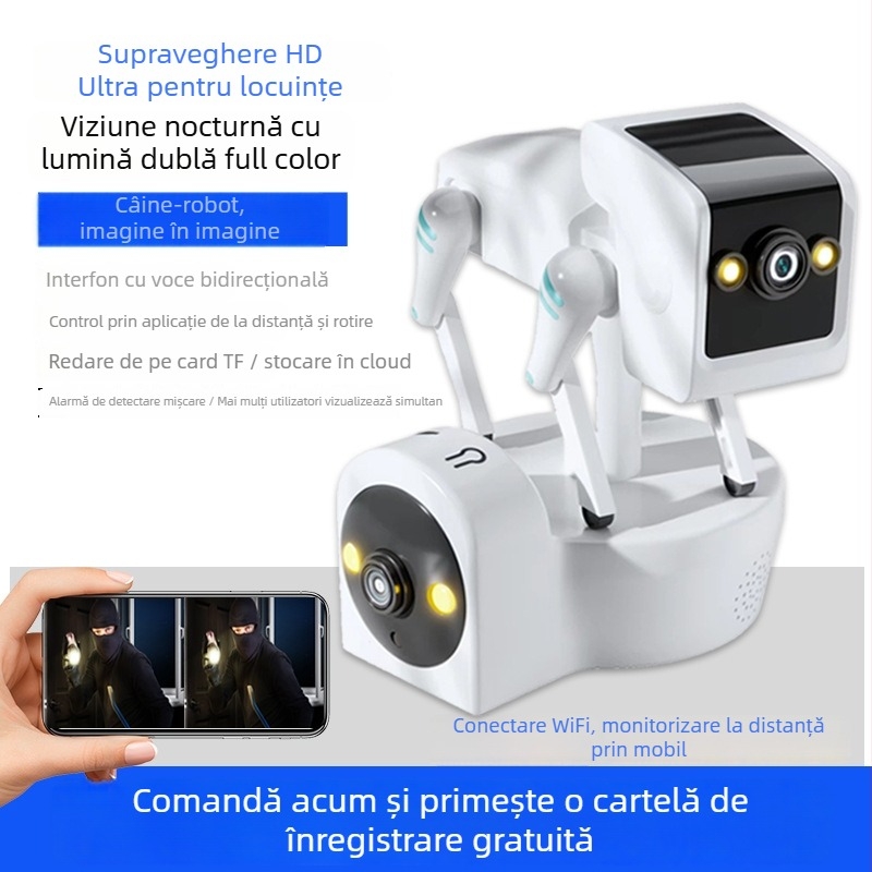 Cameră inteligentă de interior cu 1080p, obiectiv 3.6mm, vedere nocturnă, ecran dual, control prin aplicație