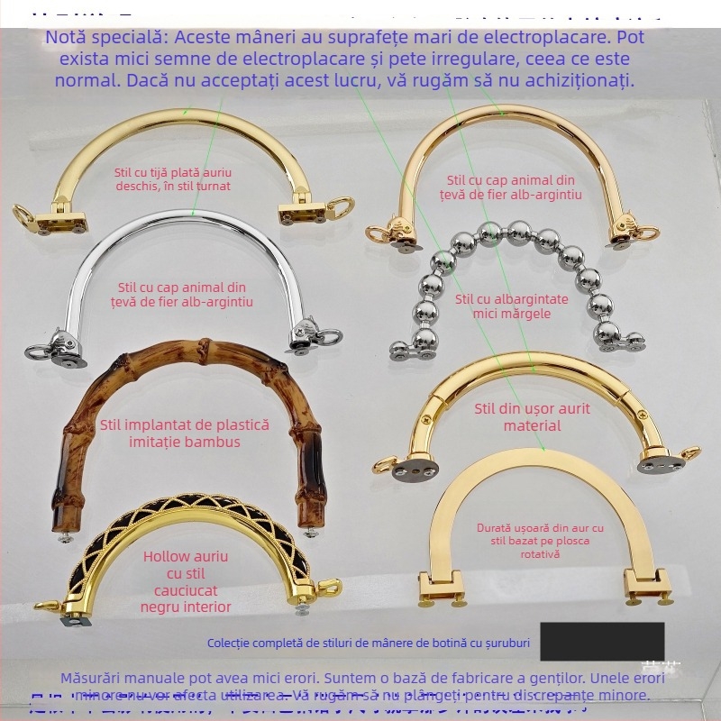 Set de accesorii pentru geantă: mânere circulare și semicirculare, mânere goale, mânere metalice fixate, accesorii cu mărgele din bambus și inele de purtare — Primăvara 2024.