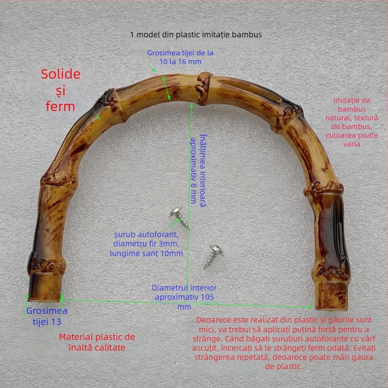 Set de accesorii pentru geantă: mânere circulare și semicirculare, mânere goale, mânere metalice fixate, accesorii cu mărgele din bambus și inele de purtare — Primăvara 2024.