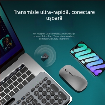Set tastatură și mouse cu trei moduri, reîncărcabil, silențios, fără fir Bluetooth 2.4G — 105 taste, plug‑and‑play