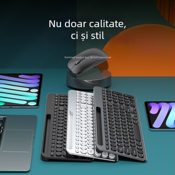 Set tastatură și mouse cu trei moduri, reîncărcabil, silențios, fără fir Bluetooth 2.4G — 105 taste, plug‑and‑play
