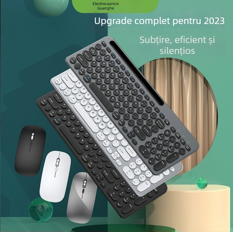 Set tastatură și mouse cu trei moduri, reîncărcabil, silențios, fără fir Bluetooth 2.4G — 105 taste, plug‑and‑play