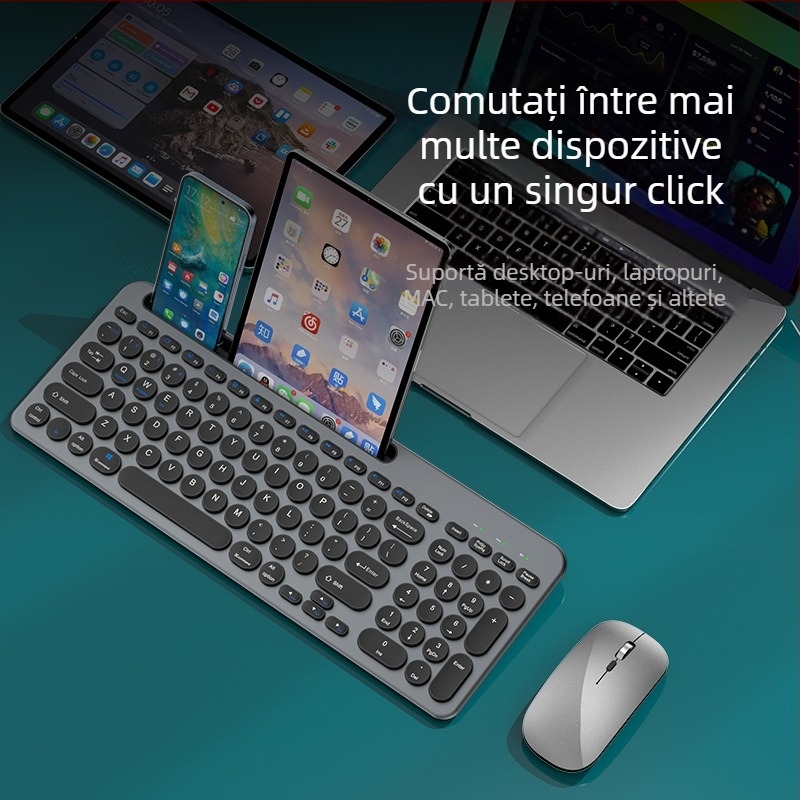 Set tastatură și mouse cu trei moduri, reîncărcabil, silențios, fără fir Bluetooth 2.4G — 105 taste, plug‑and‑play