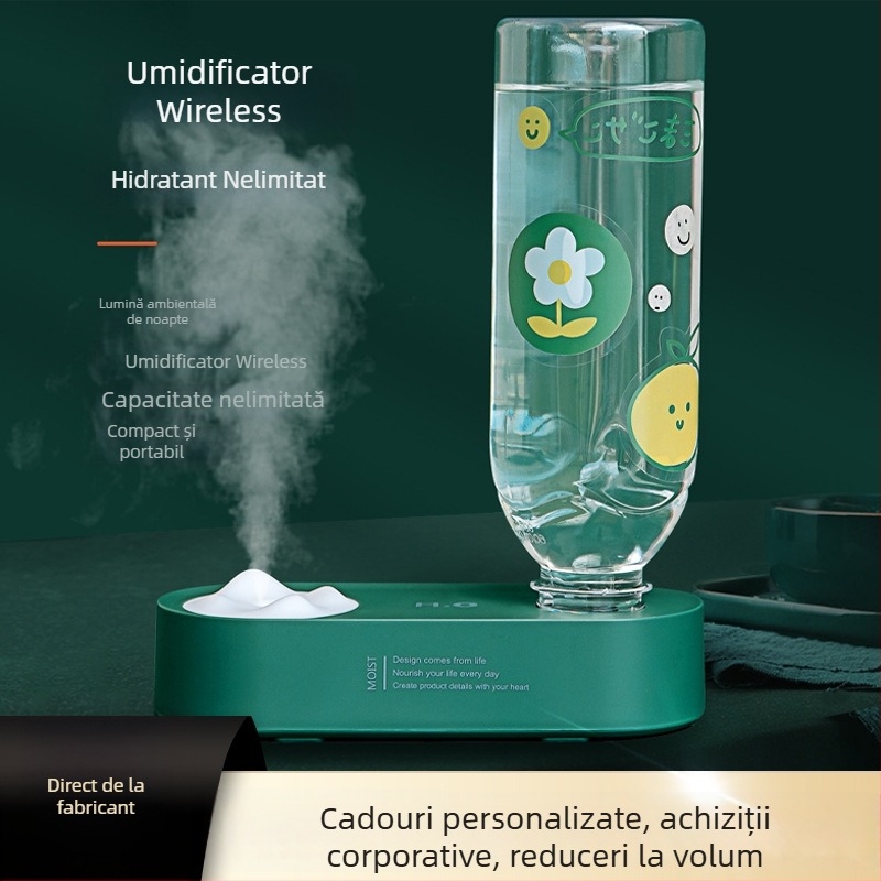 Umidificator pentru sticlă de apă, alimentare USB, 1 duză de ceață, rezervor 1,0–2,5 L, pentru 31–40 m², aromaterapie, atomizare silențioasă