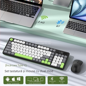 Set tastatură și mouse wireless cu Bluetooth, reîncărcabil, interfețe USB pentru tastatură și mouse, pentru desktop și laptop