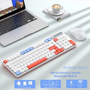 Set tastatură și mouse wireless cu Bluetooth, reîncărcabil, interfețe USB pentru tastatură și mouse, pentru desktop și laptop