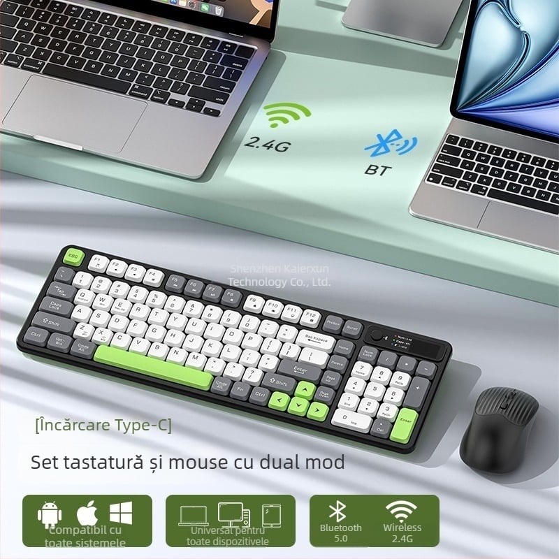 Set tastatură și mouse wireless cu Bluetooth, reîncărcabil, interfețe USB pentru tastatură și mouse, pentru desktop și laptop