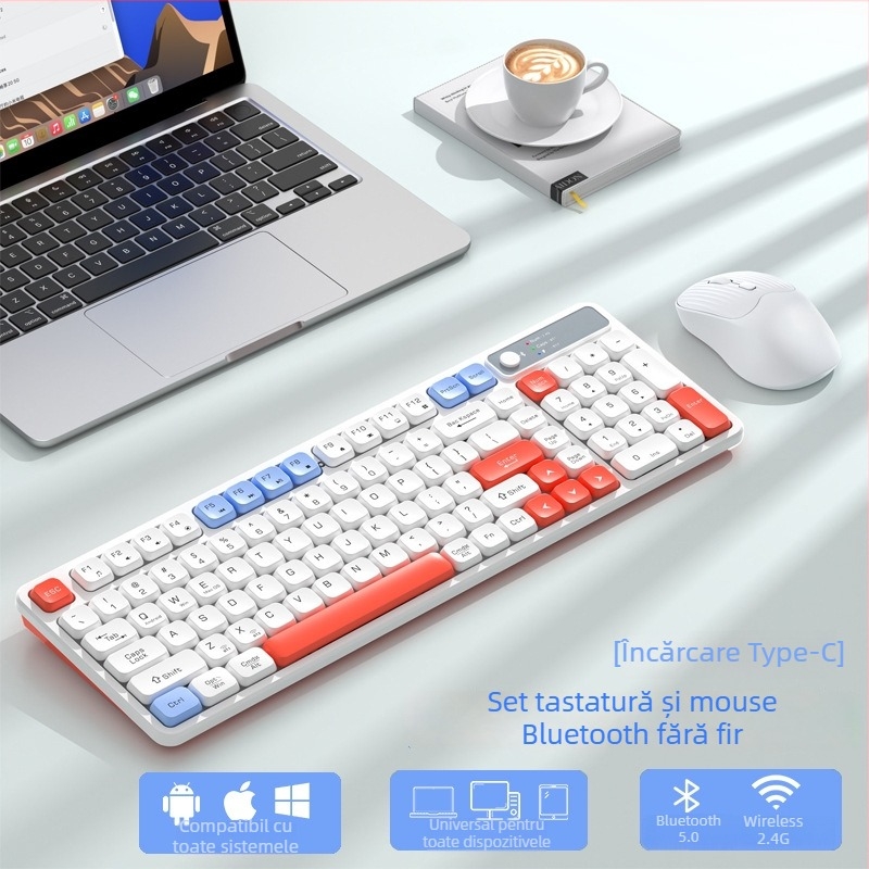 Set tastatură și mouse wireless cu Bluetooth, reîncărcabil, interfețe USB pentru tastatură și mouse, pentru desktop și laptop