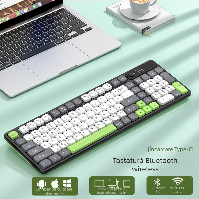 Set tastatură și mouse wireless cu Bluetooth, reîncărcabil, interfețe USB pentru tastatură și mouse, pentru desktop și laptop