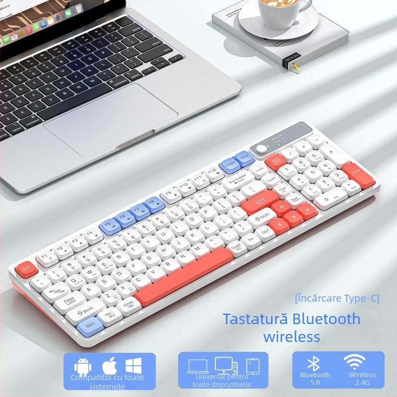 Set tastatură și mouse wireless cu Bluetooth, reîncărcabil, interfețe USB pentru tastatură și mouse, pentru desktop și laptop