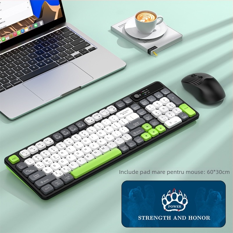 Set tastatură și mouse wireless cu Bluetooth, reîncărcabil, interfețe USB pentru tastatură și mouse, pentru desktop și laptop
