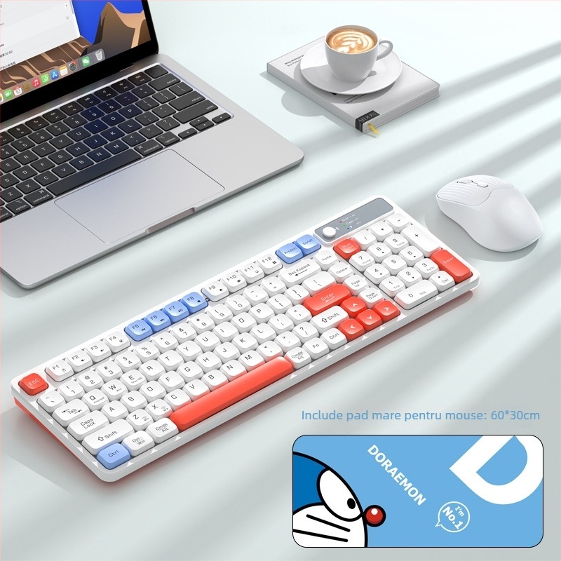 Set tastatură și mouse wireless cu Bluetooth, reîncărcabil, interfețe USB pentru tastatură și mouse, pentru desktop și laptop