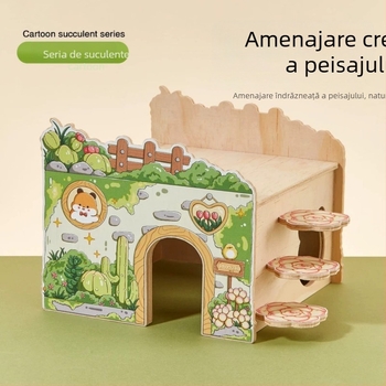 Casă din lemn pentru hamster cu scară de cuib, platformă de observație, pod și ascunzătoare