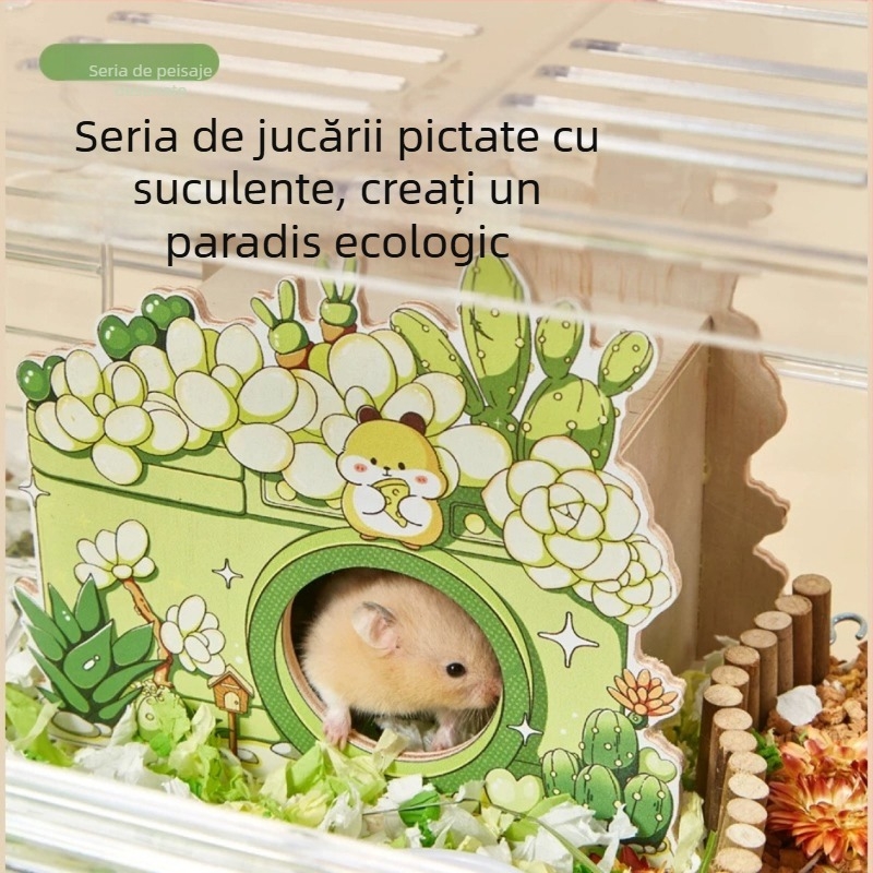 Casă din lemn pentru hamster cu scară de cuib, platformă de observație, pod și ascunzătoare