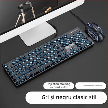 Set tastatură și mouse cablat, model V8, interfețe USB, iluminare, ergonomic, cablu 1,6 m