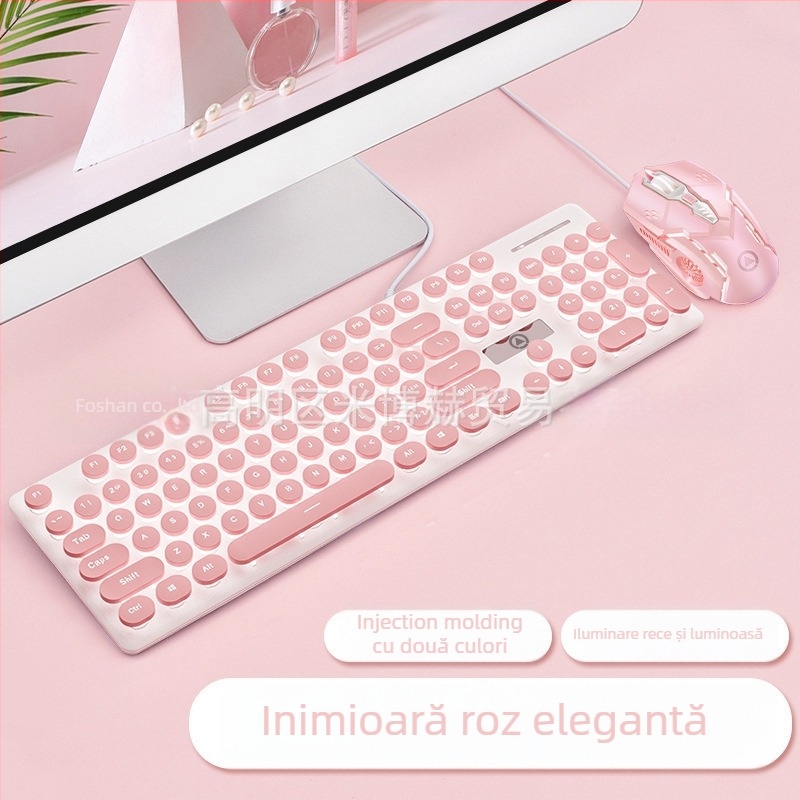 Set tastatură și mouse cablat, model V8, interfețe USB, iluminare, ergonomic, cablu 1,6 m