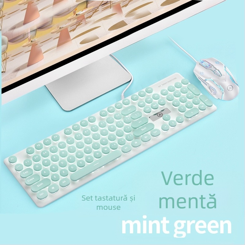 Set tastatură și mouse cablat, model V8, interfețe USB, iluminare, ergonomic, cablu 1,6 m