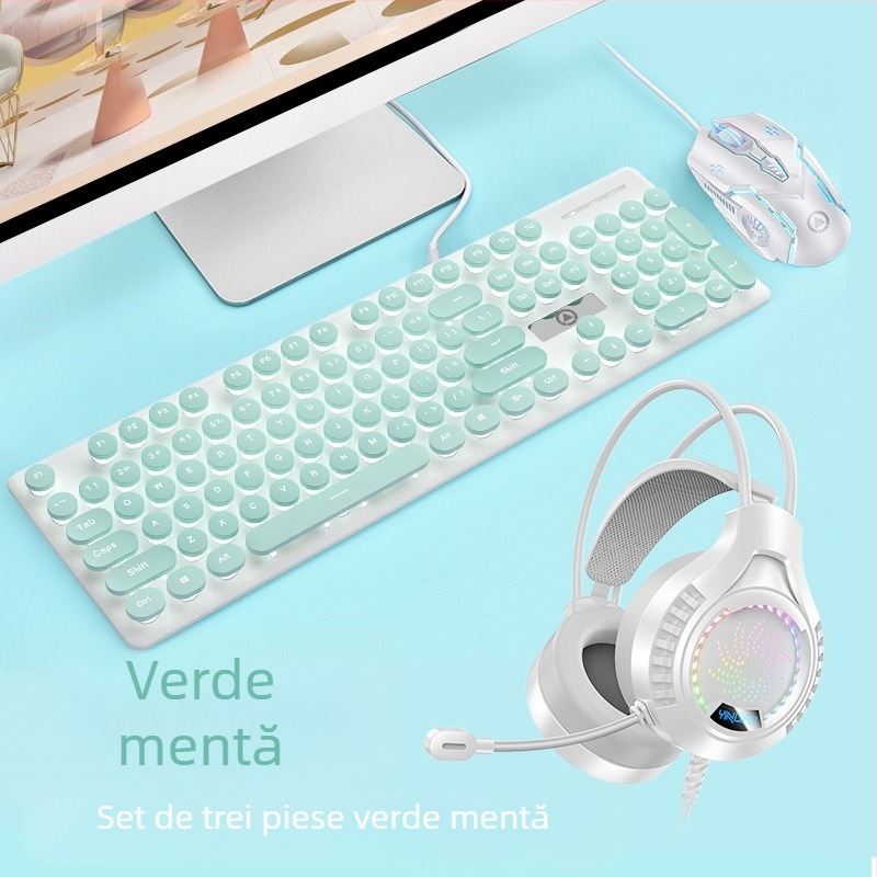Set tastatură și mouse cablat, model V8, interfețe USB, iluminare, ergonomic, cablu 1,6 m