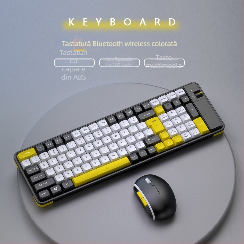 Set tastatură și mouse mecanice, fără fir, Bluetooth, cu taste PBT, 1600dpi, ergonomic, rezistent la apă