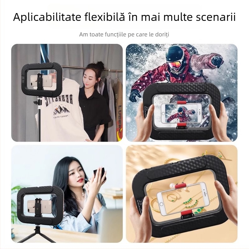 Lumină LED pentru streaming live și fotografie pe telefon | ținut în mână cu suport de birou | trei temperaturi de culoare | 20W, 5V | model 000375