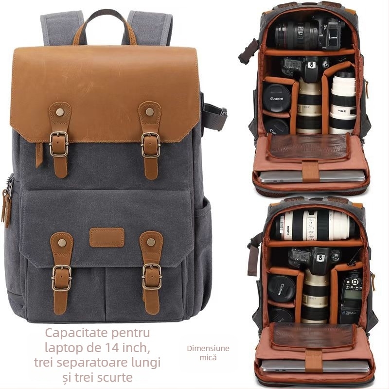 Geantă pentru cameră din pânză, rucsac compatibil cu DSLR și camere mirrorless Canon/Nikon/Sony — impermeabilă, anti-furt, rezistentă la uzură, cu curea cu pernă de aer