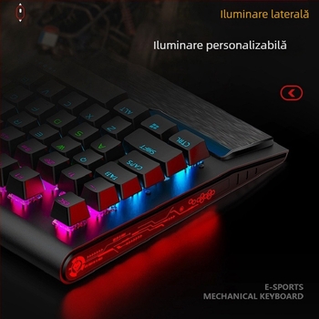 Langtu K1000 Set mecanic tastatură, mouse și căști – 104 taste, conectare cablu, iluminare RGB, comutator mecanic