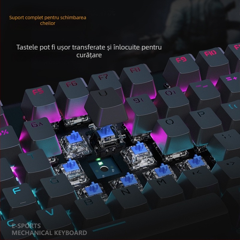 Langtu K1000 Set mecanic tastatură, mouse și căști – 104 taste, conectare cablu, iluminare RGB, comutator mecanic