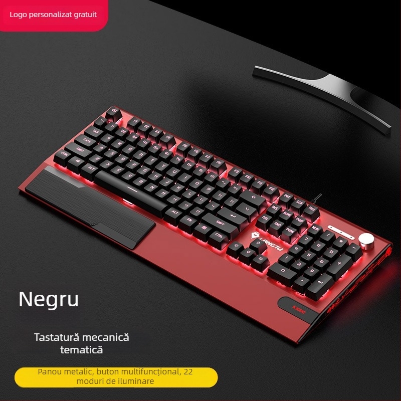 Langtu K1000 Set mecanic tastatură, mouse și căști – 104 taste, conectare cablu, iluminare RGB, comutator mecanic