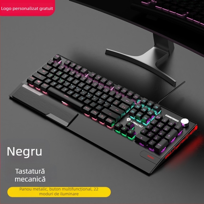 Langtu K1000 Set mecanic tastatură, mouse și căști – 104 taste, conectare cablu, iluminare RGB, comutator mecanic