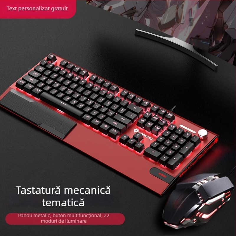 Langtu K1000 Set mecanic tastatură, mouse și căști – 104 taste, conectare cablu, iluminare RGB, comutator mecanic