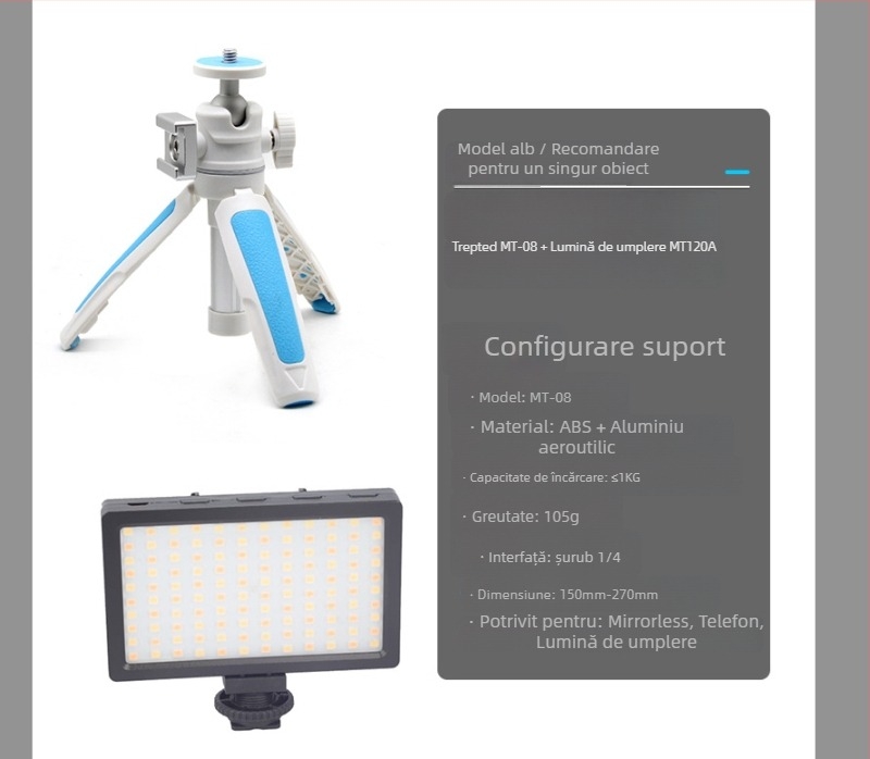 Trepied pentru telefon mobil și cameră mirrorless, PTZ pan-tilt sferic, aliaj de aluminiu + ABS, suport până la 2 kg, selfie ținut în mână