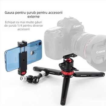Tripod mic de masă pentru Cameră și Telefon – aliaj de aluminiu, cap pan-tilt sferic, plăcă cu eliberare rapidă, încărcare până la 5 kg