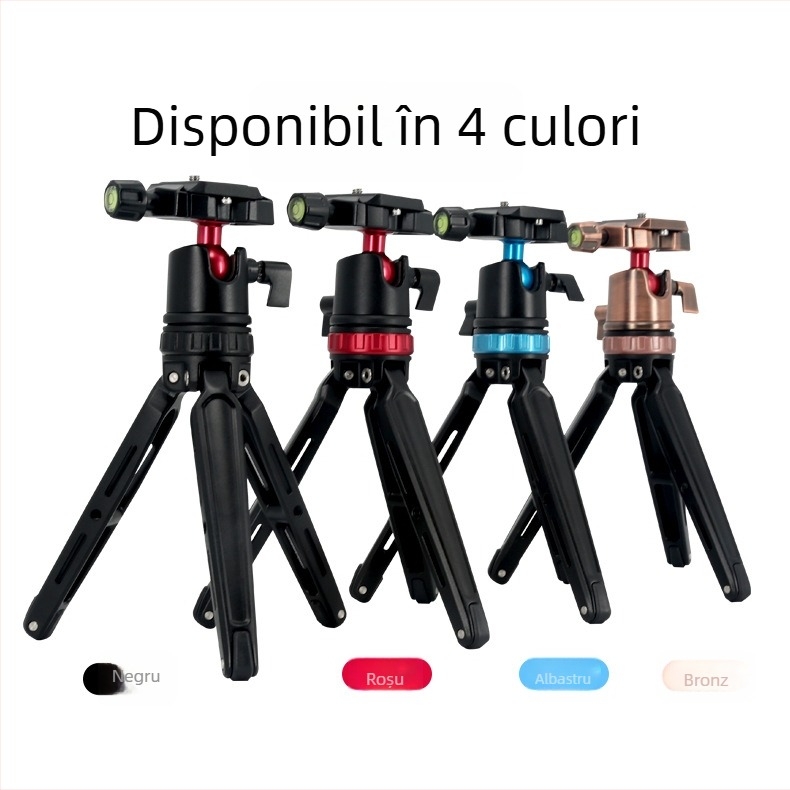Tripod mic de masă pentru Cameră și Telefon – aliaj de aluminiu, cap pan-tilt sferic, plăcă cu eliberare rapidă, încărcare până la 5 kg