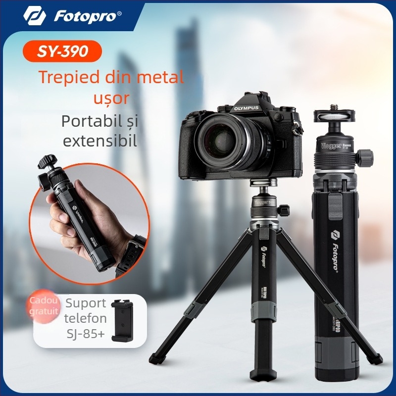 Trepied de masă SY-390 cu cap pan-tilt sferic, aliaj de aluminiu, sarcină 2 kg, greutate 0,25 kg