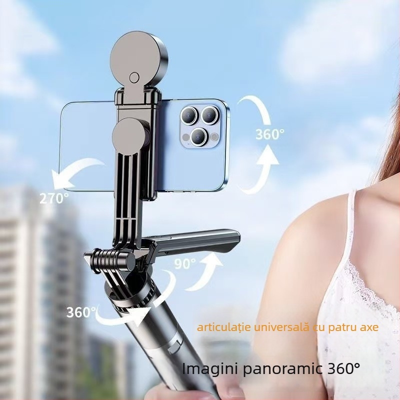 R16D Selfie Stick cu gimbal, trepied 3‑în‑1, iluminare LED și telecomandă Bluetooth – stabilizare a imaginii