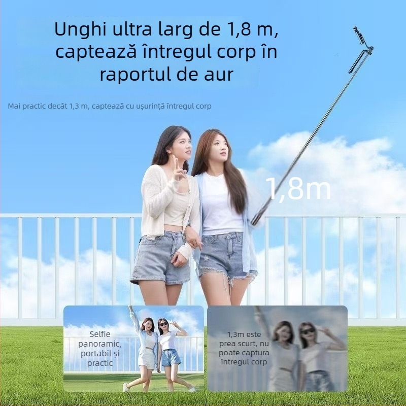 R16D Selfie Stick cu gimbal, trepied 3‑în‑1, iluminare LED și telecomandă Bluetooth – stabilizare a imaginii