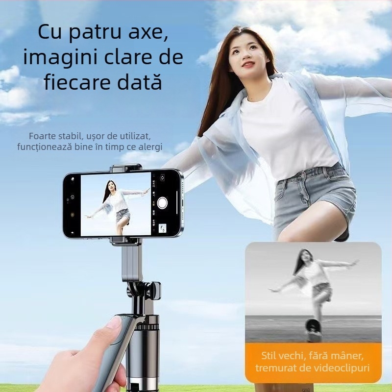 R16D Selfie Stick cu gimbal, trepied 3‑în‑1, iluminare LED și telecomandă Bluetooth – stabilizare a imaginii