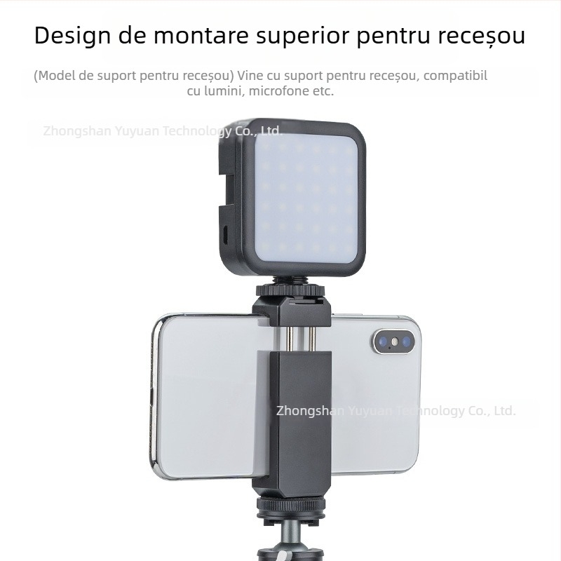Suport pentru telefon de birou, din aliaj, cu cap pan/tilt pentru selfie și fotografii în direct, cu hot shoe universal