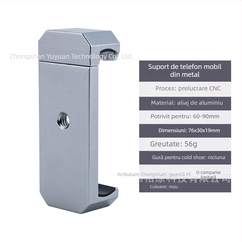 Suport pentru telefon de birou, din aliaj, cu cap pan/tilt pentru selfie și fotografii în direct, cu hot shoe universal