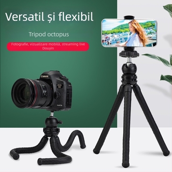 Tripod de birou pentru telefonul mobil cu cap pan-tilt sferic — ABS + gel de silice, greutate 0,26 kg, încărcare până la 2 kg, fără placă cu eliberare rapidă