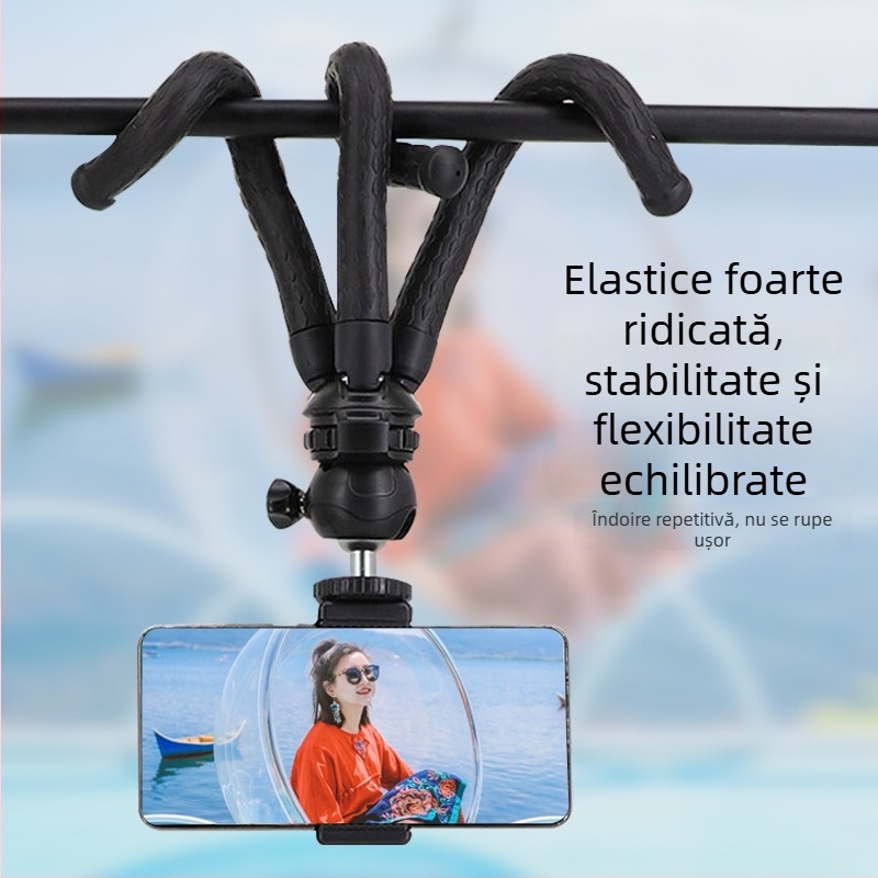 Tripod de birou pentru telefonul mobil cu cap pan-tilt sferic — ABS + gel de silice, greutate 0,26 kg, încărcare până la 2 kg, fără placă cu eliberare rapidă