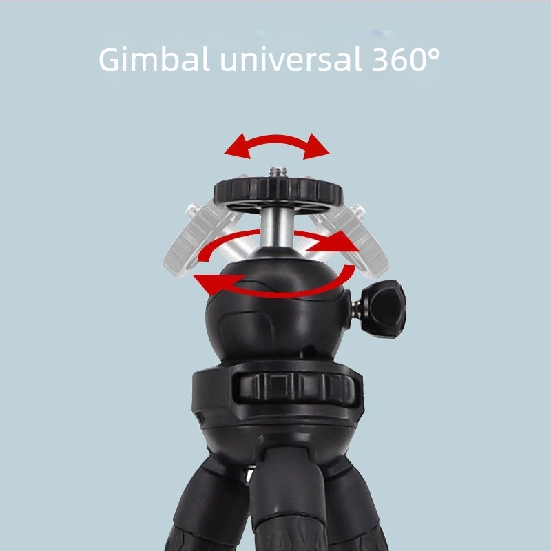 Tripod de birou pentru telefonul mobil cu cap pan-tilt sferic — ABS + gel de silice, greutate 0,26 kg, încărcare până la 2 kg, fără placă cu eliberare rapidă