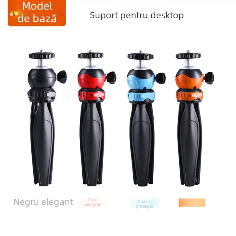 Tripod de birou pentru telefonul mobil cu cap pan-tilt sferic — ABS + gel de silice, greutate 0,26 kg, încărcare până la 2 kg, fără placă cu eliberare rapidă
