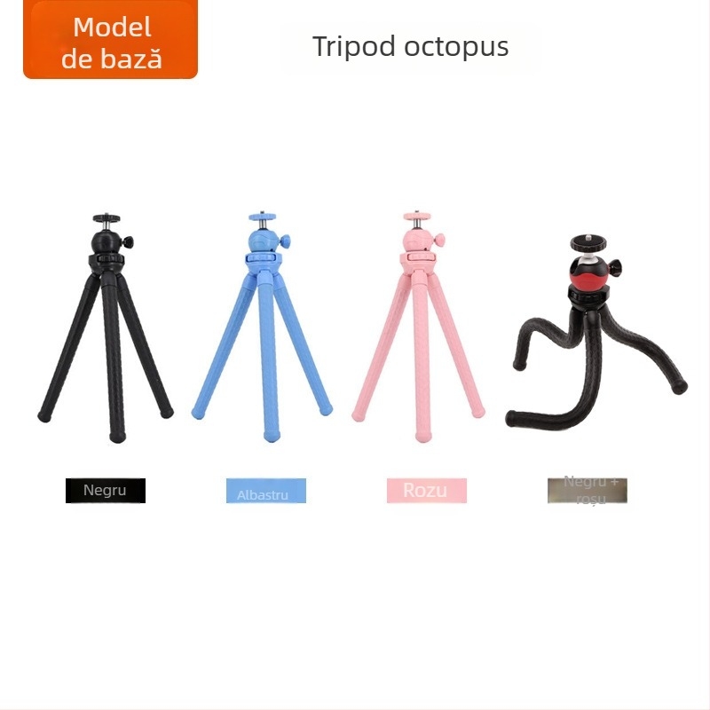 Tripod de birou pentru telefonul mobil cu cap pan-tilt sferic — ABS + gel de silice, greutate 0,26 kg, încărcare până la 2 kg, fără placă cu eliberare rapidă