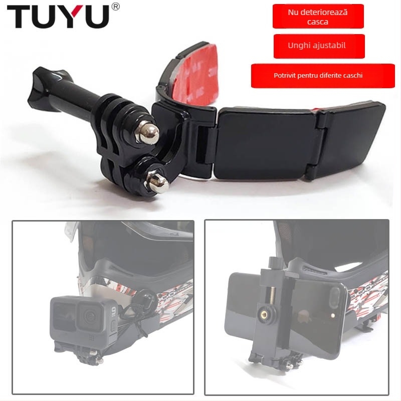 Suport pentru cască de motocicletă cu balama pentru cameră de acțiune (Brand TUYU, Model Hinge chin stand, Material PC, Compatibil: Cameră de mișcare)