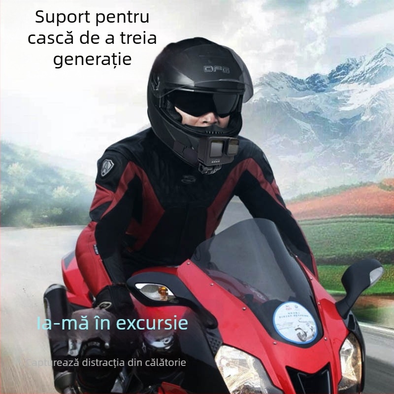Suport pentru cască de motocicletă cu balama pentru cameră de acțiune (Brand TUYU, Model Hinge chin stand, Material PC, Compatibil: Cameră de mișcare)
