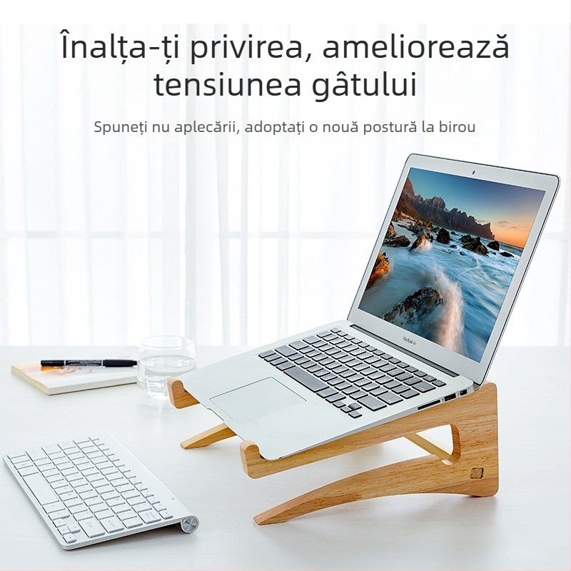 Suport vertical pentru laptop din lemn, cu răcire, suport de birou pliabil pentru depozitare și protecție a coloanei cervicale (Model 200200028)
