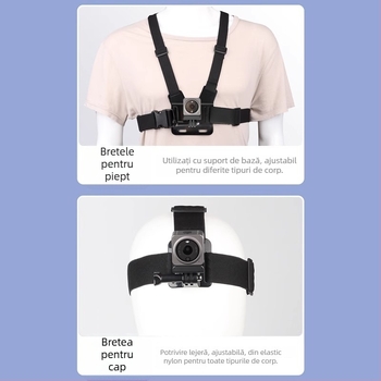 PS-0033 Set accesorii DJI Action2 pentru seria Action2: clips pentru rucsac, bandă pentru cap, curea pentru piept, curea de încheietură