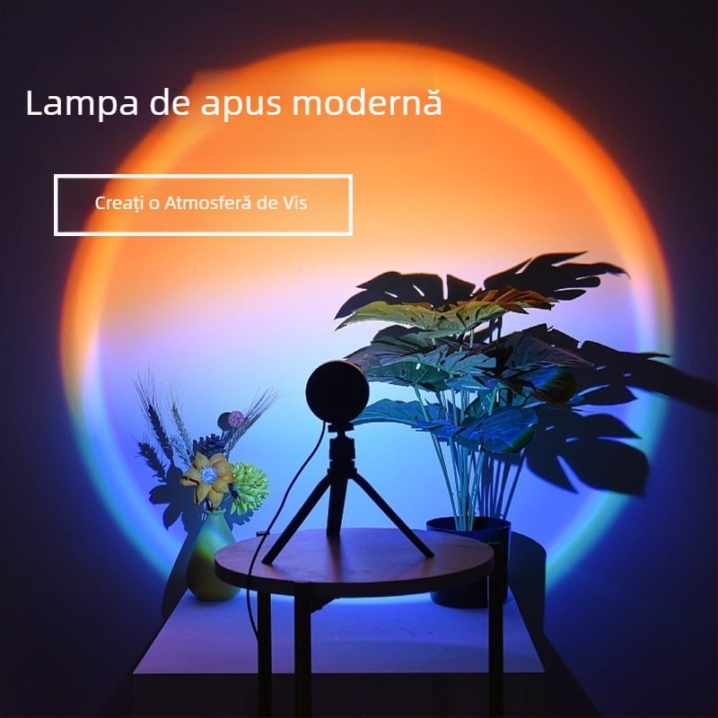Lampă ambientală Sunset RGB pentru fotografie cu telecomandă (alimentare USB, proiecție lumină de noapte, lampă modernă de podea/birou, fără control inteligent)